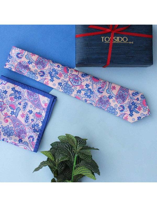 Pink Paisley Printed Necktie & Pocket Square Gift Set - TOSSIDO