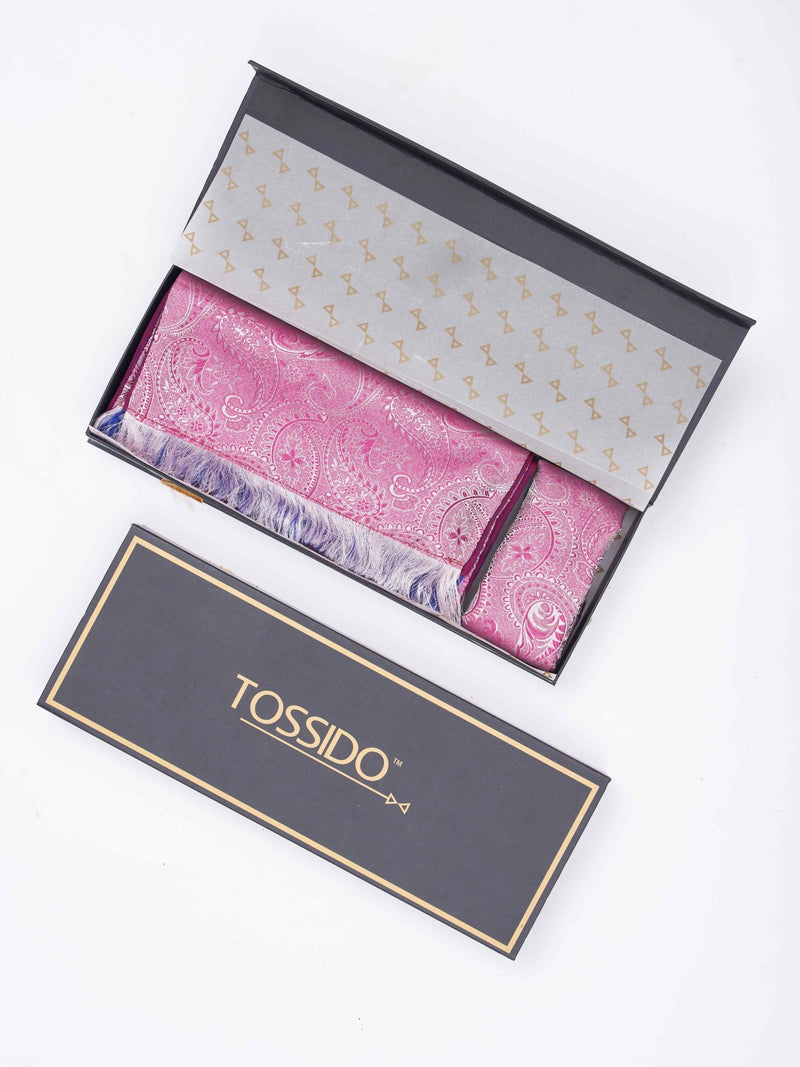 Pink Paisley Reversible Stole & Pocket Square Set - TOSSIDO