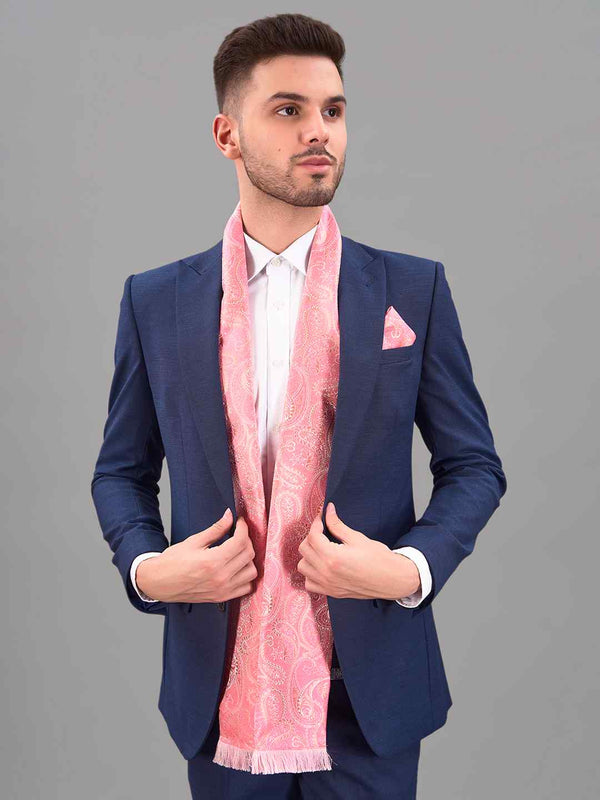 Pink Paisley Reversible Stole & Pocket Square Set - TOSSIDO