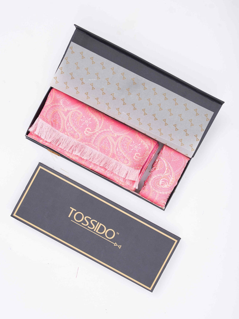Pink Paisley Reversible Stole & Pocket Square Set - TOSSIDO