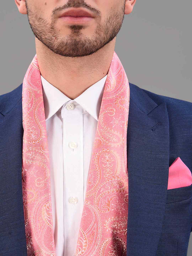 Pink Paisley Reversible Stole & Pocket Square Set - TOSSIDO