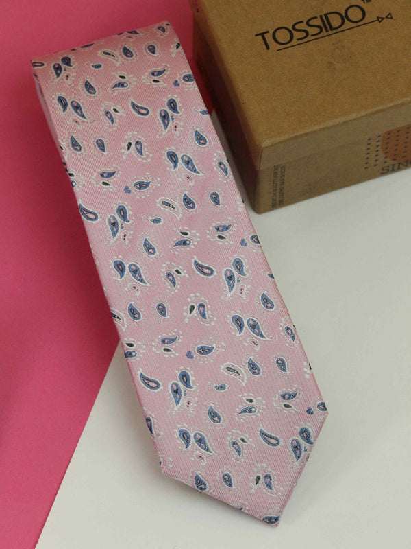 Pink Paisley Woven Silk Necktie - TOSSIDO