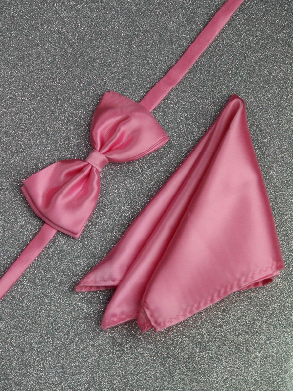 Pink Solid Bowtie & Pocket Square Set - TOSSIDO