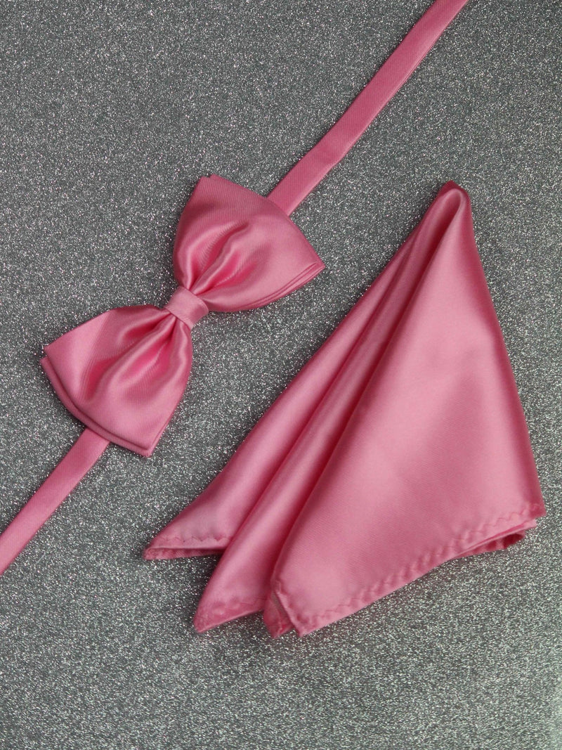 Pink Solid Bowtie & Pocket Square Set - TOSSIDO