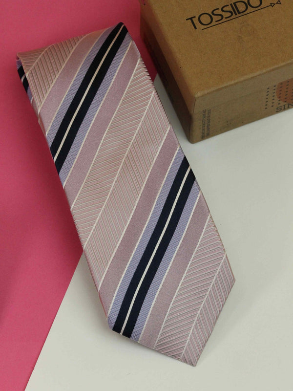 Pink Stripe Woven Silk Necktie - TOSSIDO
