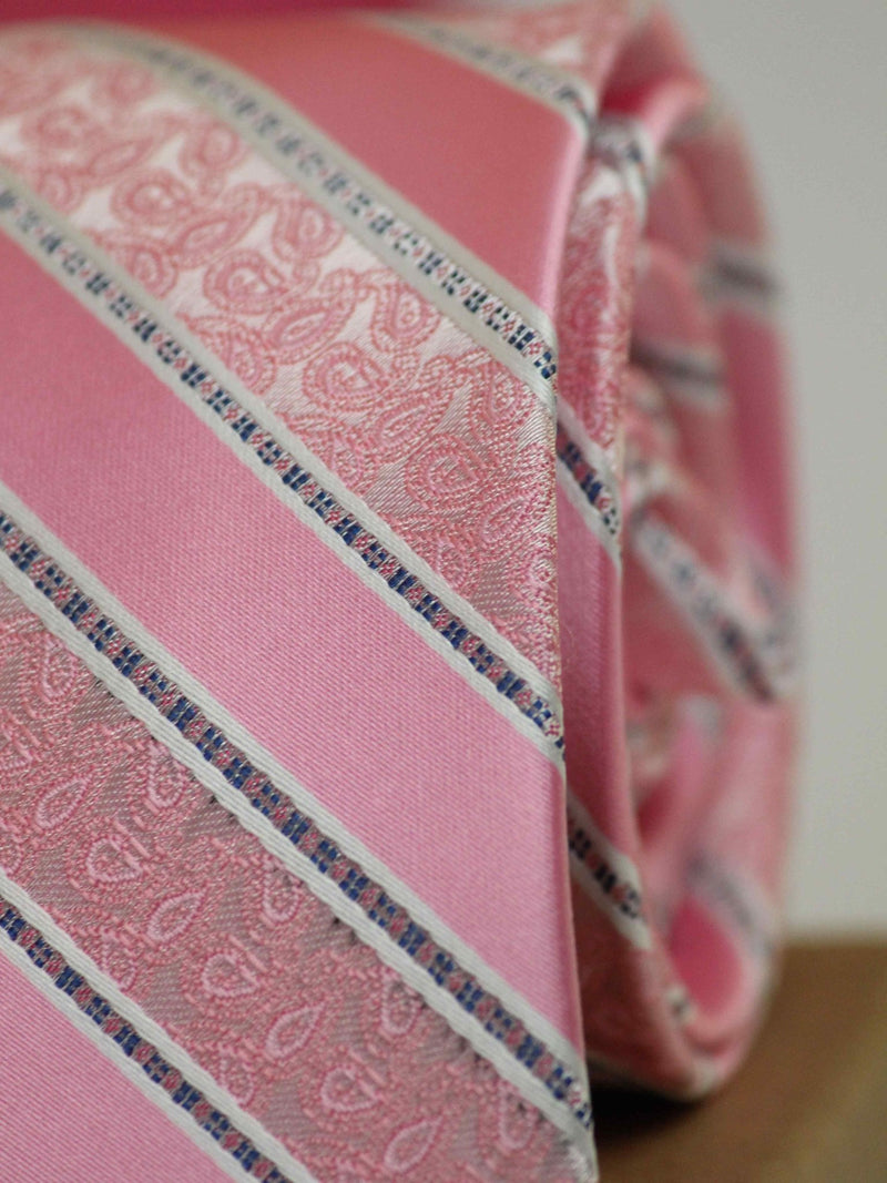 Pink Stripe Woven Silk Necktie - TOSSIDO