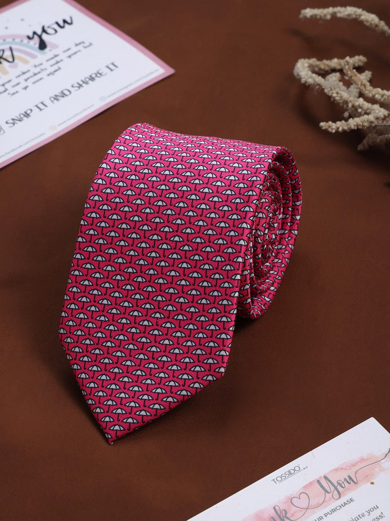 Pink Umbrella Printed Necktie - TOSSIDO