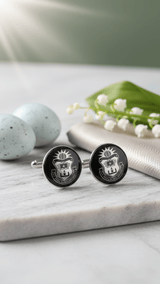 Crimson Crest Black & Silver Round Cufflinks