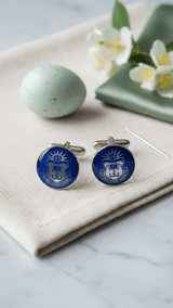 Crimson Crest Blue & Silver Round Cufflinks