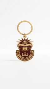 Maroon on Gold JGU Crest Laminated Keychain