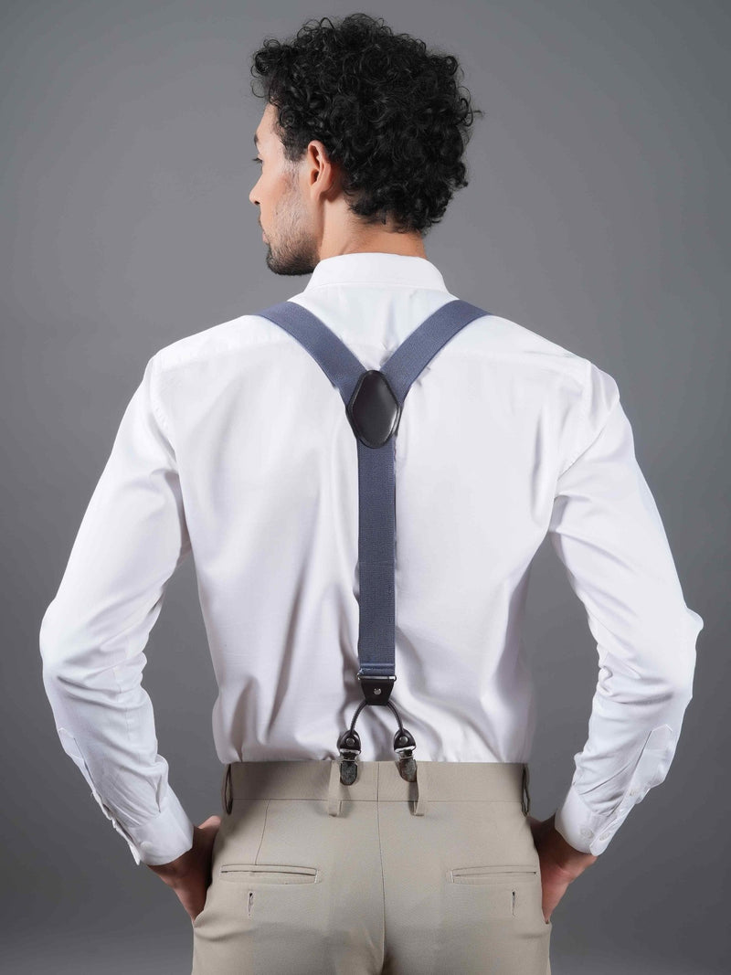 Premium Grey Elastic Suspender with Vegan Leather Patch - TOSSIDO
