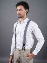 Premium Grey Elastic Suspender with Vegan Leather Patch - TOSSIDO