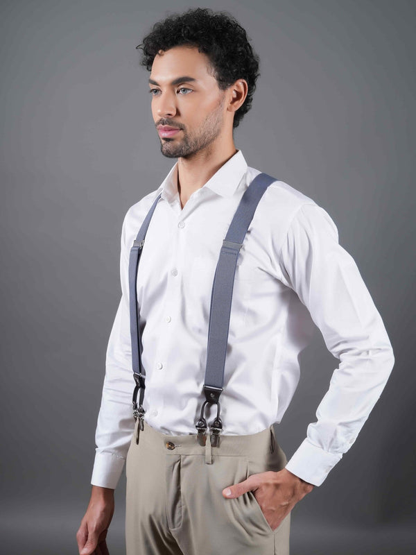 Premium Grey Elastic Suspender with Vegan Leather Patch - TOSSIDO