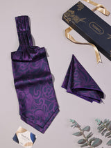 Purple Bold Floral Woven Ascot & Pocket Square - TOSSIDO