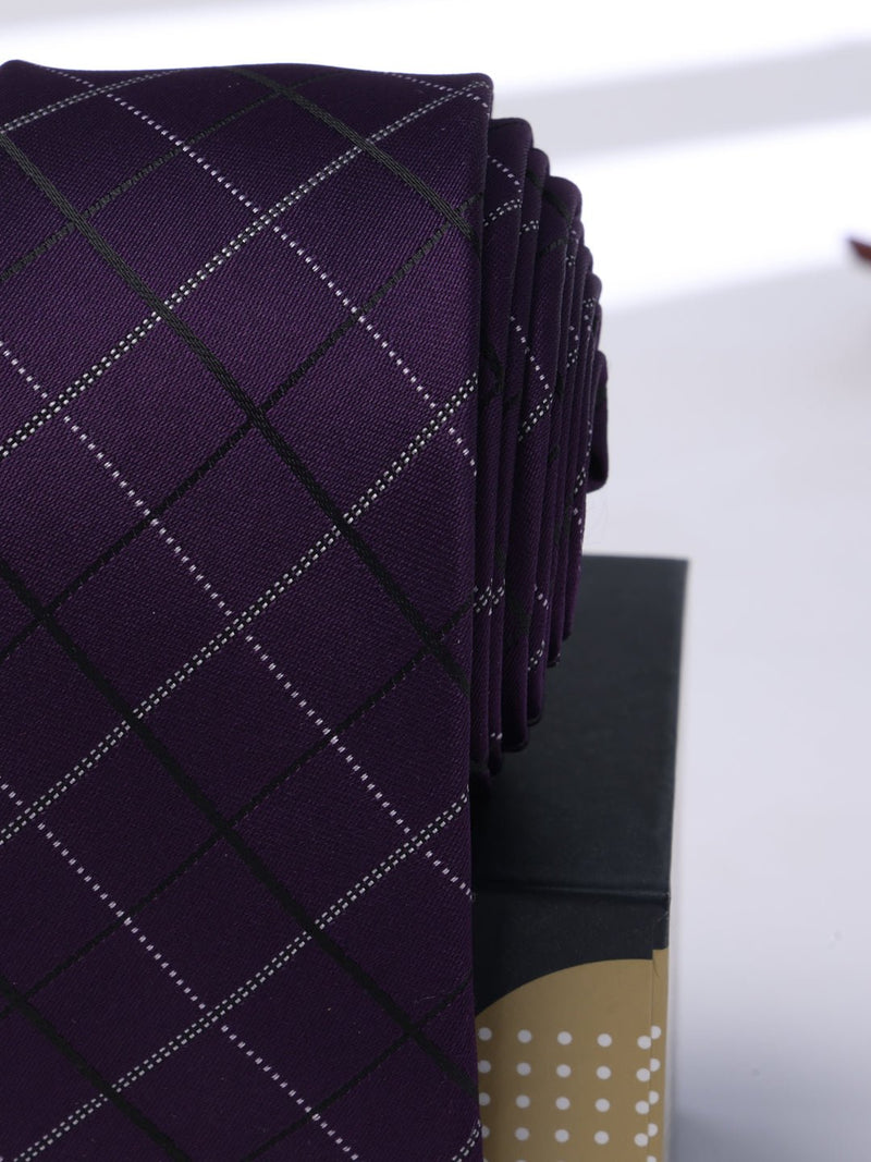 Purple Check Skinny Necktie - TOSSIDO