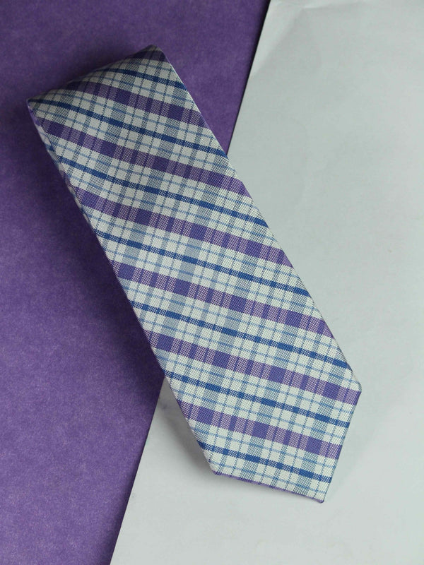 Purple Check Woven Silk Necktie - TOSSIDO