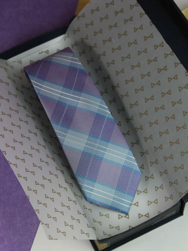 Purple Check Woven Silk Necktie - TOSSIDO