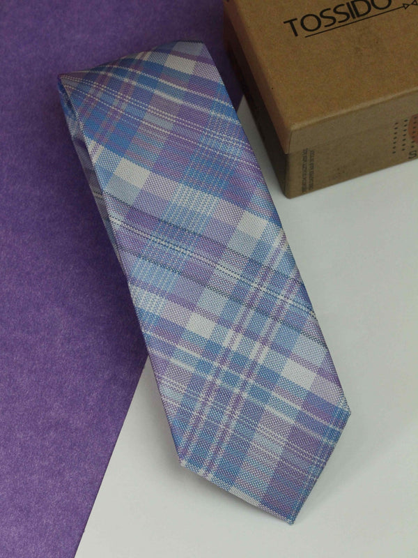 Purple Check Woven Silk Necktie - TOSSIDO