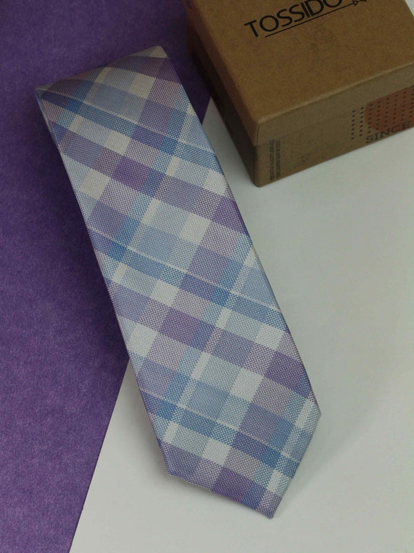 Purple Check Woven Silk Necktie - TOSSIDO