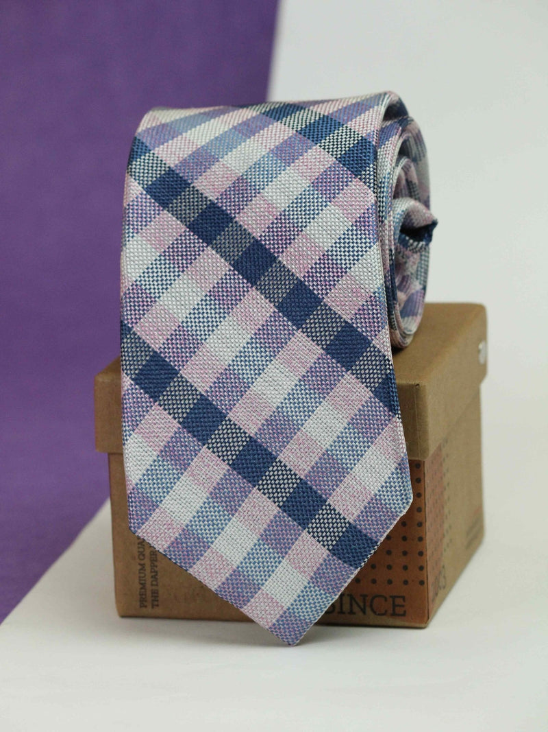 Purple Check Woven Silk Necktie - TOSSIDO
