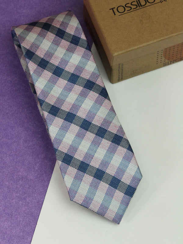 Purple Check Woven Silk Necktie - TOSSIDO