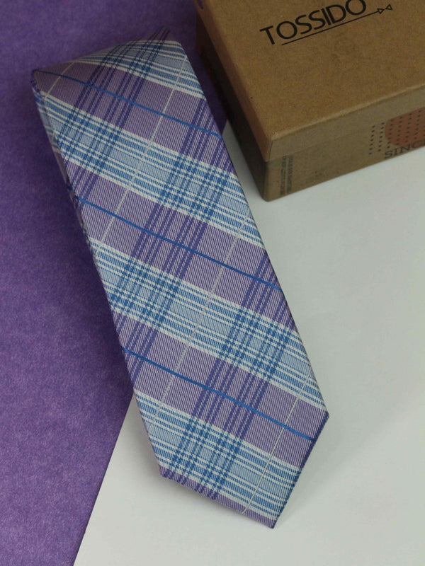 Purple Check Woven Silk Necktie - TOSSIDO
