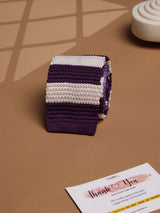 Purple & Cream Stripe Silk Knitted Necktie - TOSSIDO