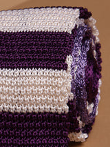 Purple & Cream Stripe Silk Knitted Necktie - TOSSIDO