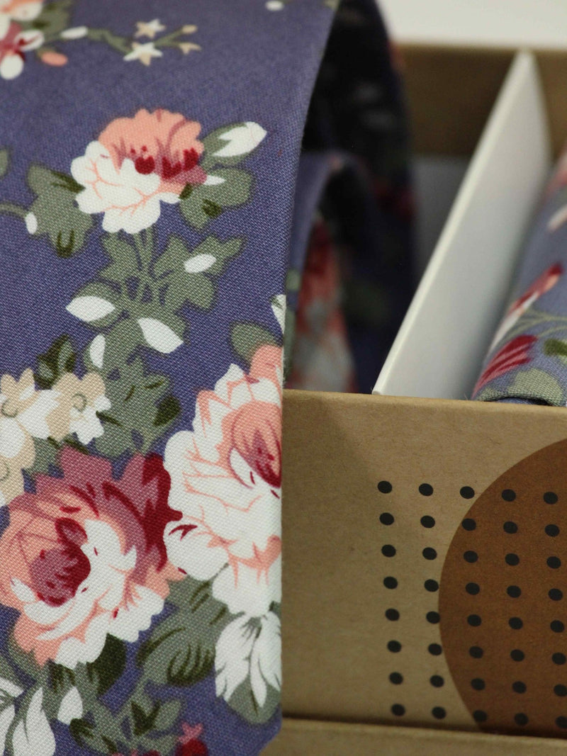 Purple Floral Necktie & Pocket Square Giftset - TOSSIDO