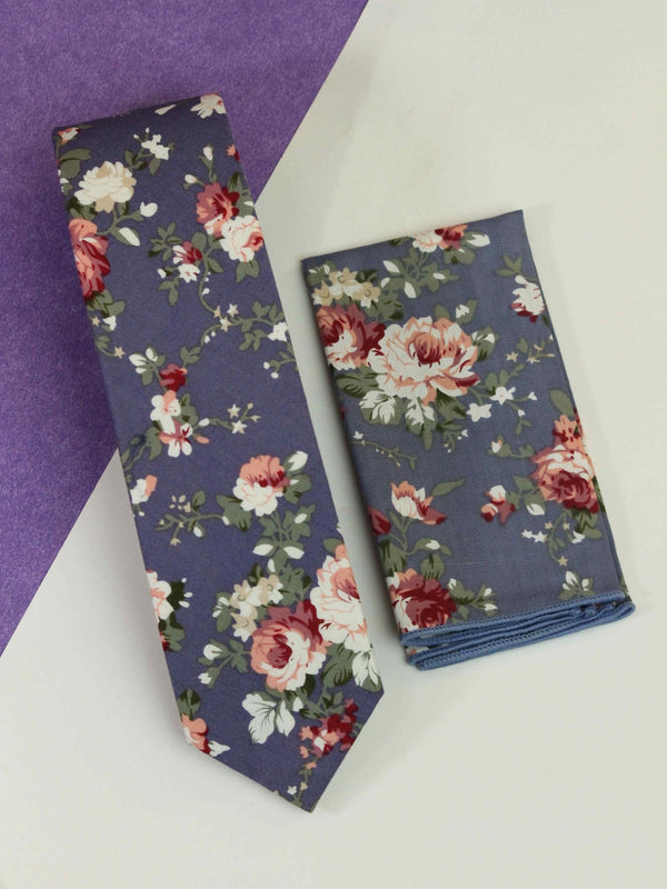 Purple Floral Necktie & Pocket Square Giftset - TOSSIDO
