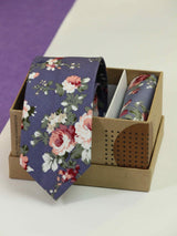 Purple Floral Necktie & Pocket Square Giftset - TOSSIDO