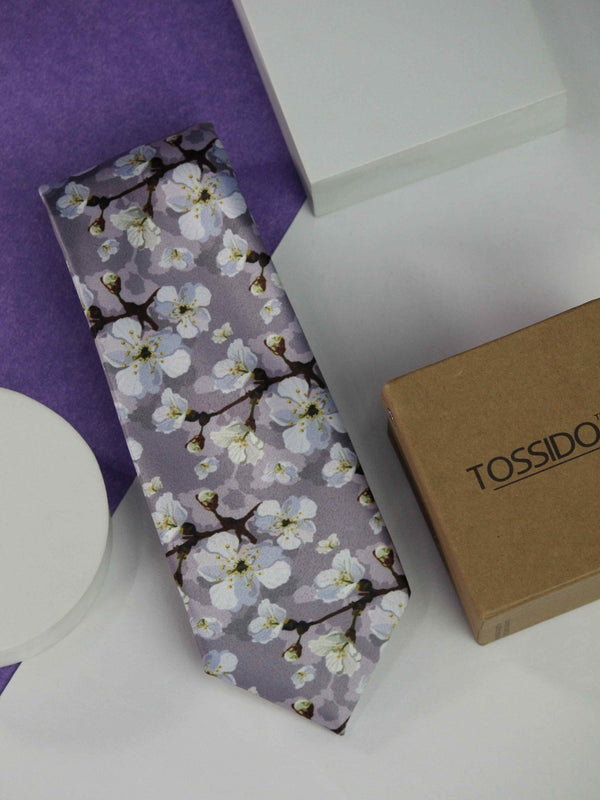 Purple Floral Printed Necktie - TOSSIDO