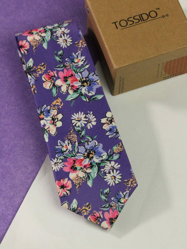 Purple Floral Printed Necktie - TOSSIDO