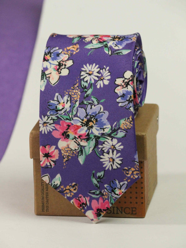 Purple Floral Printed Necktie - TOSSIDO