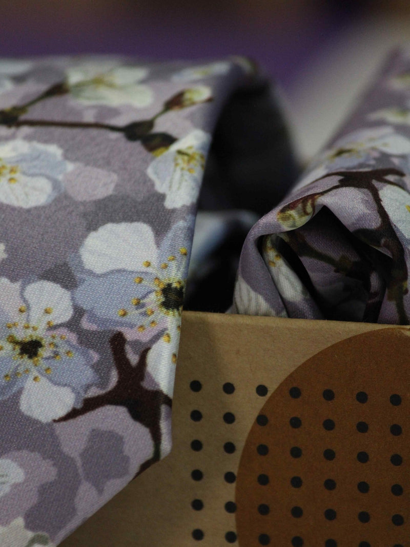 Purple Floral Printed Necktie and Pocket Square Set - TOSSIDO