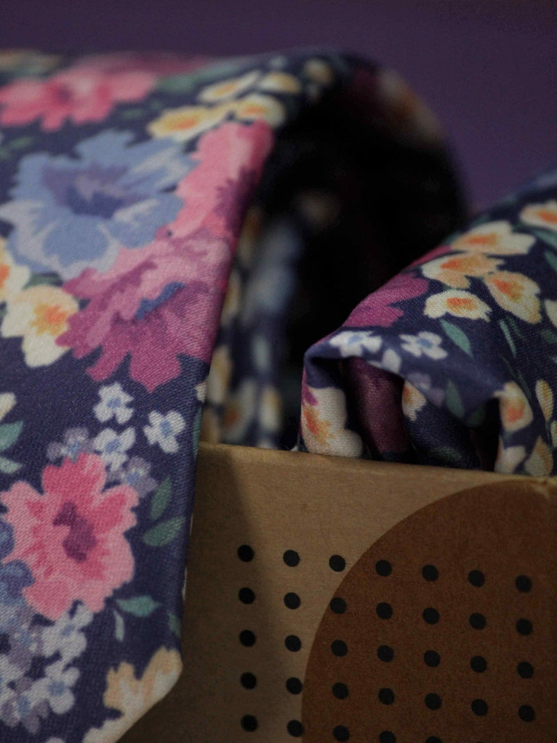 Purple Floral Printed Necktie and Pocket Square Set - TOSSIDO