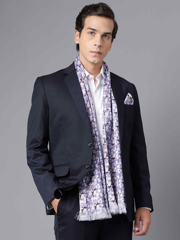 Purple Floral Stole & Pocket Square Set - TOSSIDO