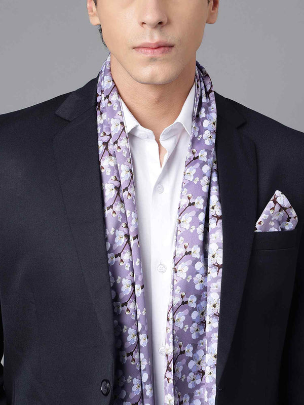 Purple Floral Stole & Pocket Square Set - TOSSIDO