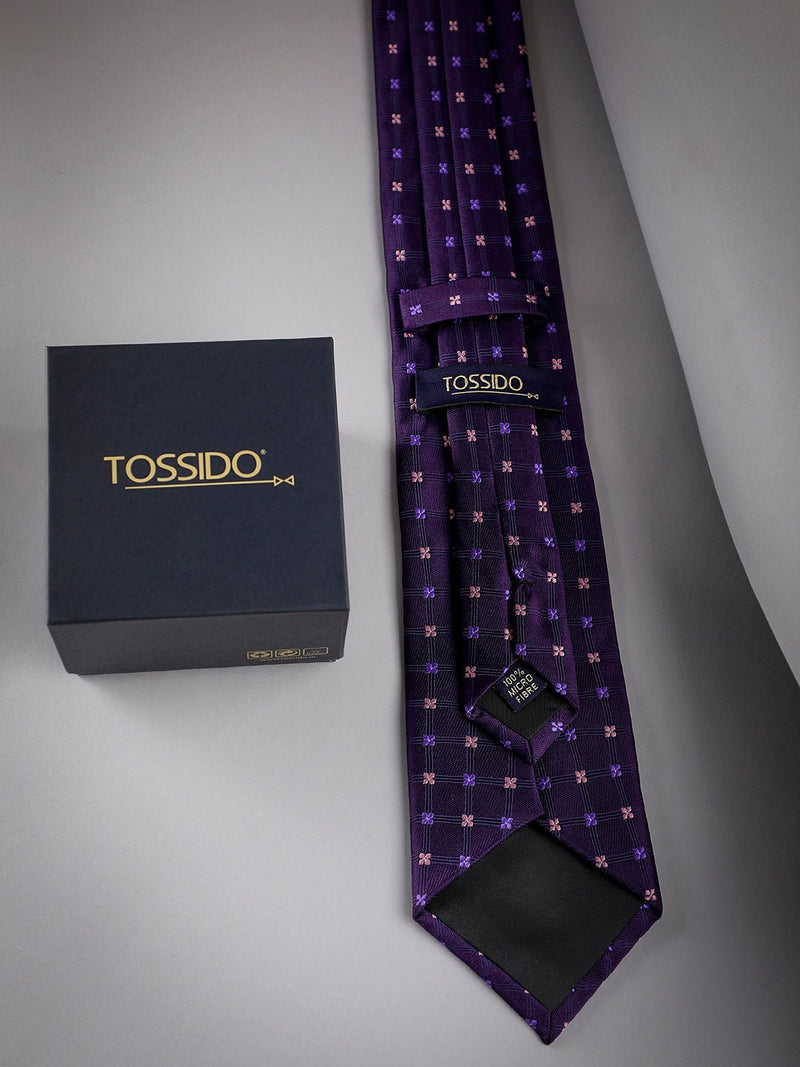 Purple Floral Woven Long Necktie - TOSSIDO