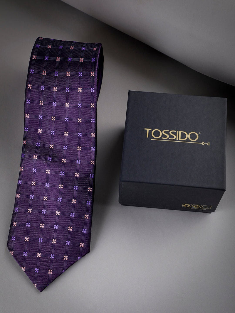 Purple Floral Woven Long Necktie - TOSSIDO