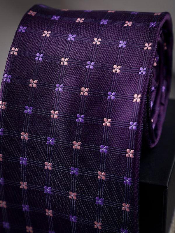 Purple Floral Woven Long Necktie - TOSSIDO