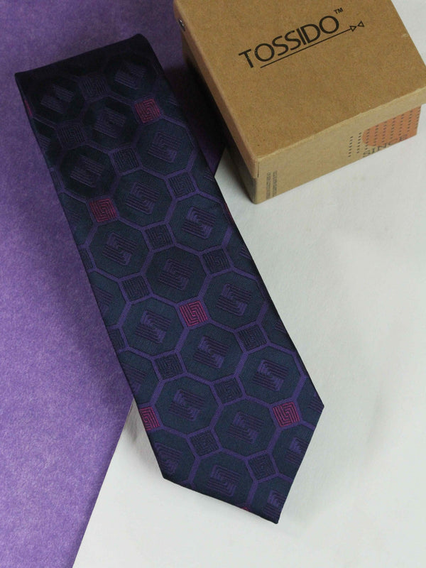 Purple Geometric Woven Necktie - TOSSIDO