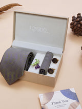 Purple & Green Geometric Necktie Pocket Square Brooch & Cufflinks Giftset - TOSSIDO