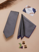 Purple & Green Geometric Necktie Pocket Square Brooch & Cufflinks Giftset - TOSSIDO