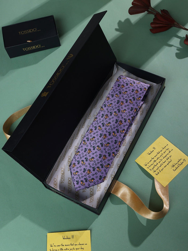 Purple Horse Printed Necktie - TOSSIDO