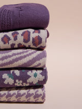 Purple Houndstooth & Floral Socks – Pack of 5 - TOSSIDO