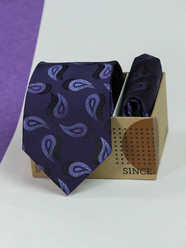 Purple Paisley Necktie & Pocket Square Giftset - TOSSIDO
