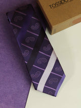 Purple paisley necktie in woven microfiber, flat lay