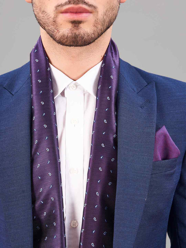 Purple Paisley Reversible Stole & Pocket Square Set - TOSSIDO