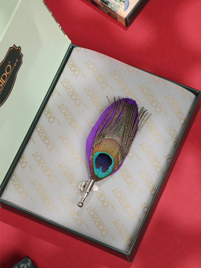 Purple Peacock Feather Brooch - TOSSIDO